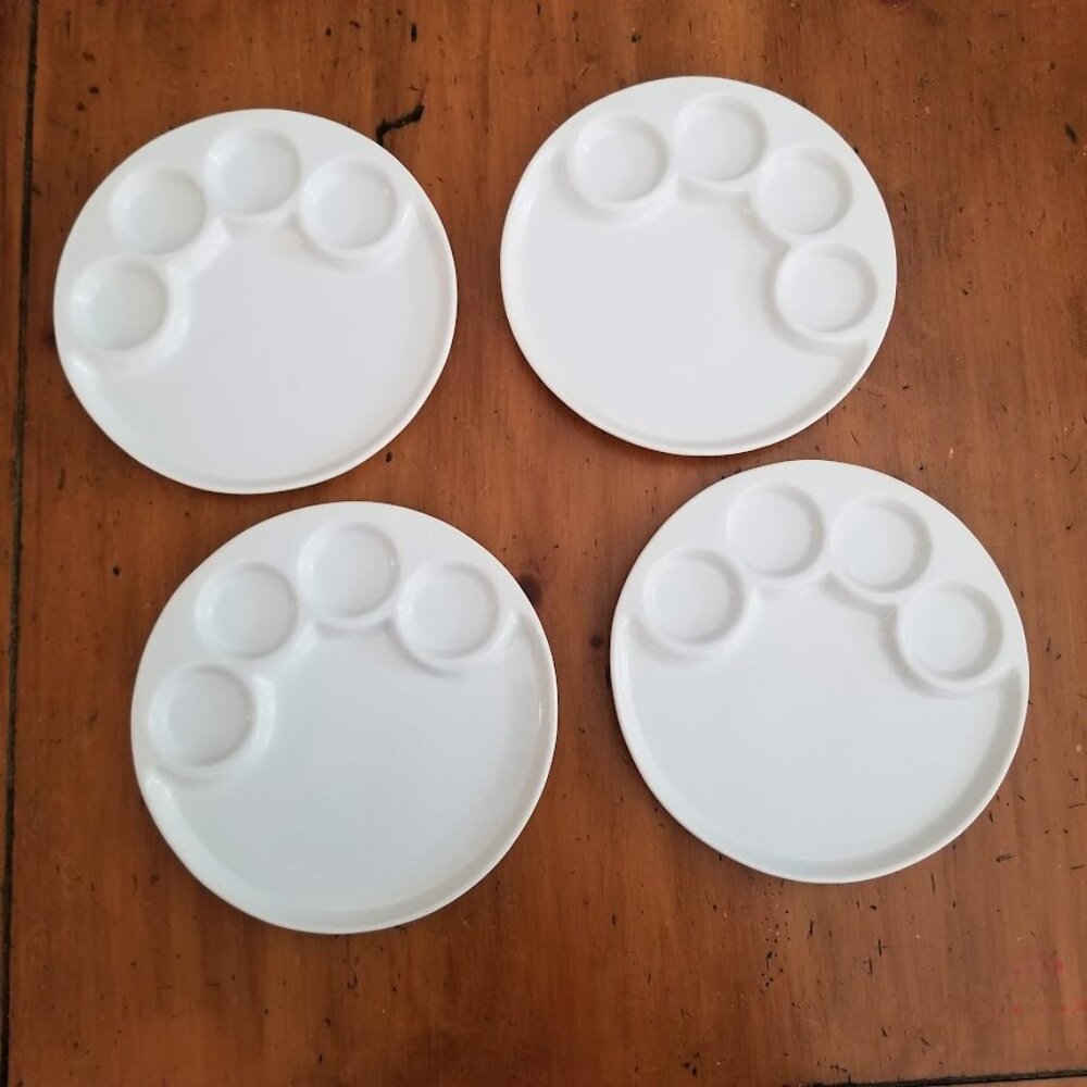 Set of 4 White Ceramic Sectional Plates, Contemporary, Modern - Picture 1 of 3